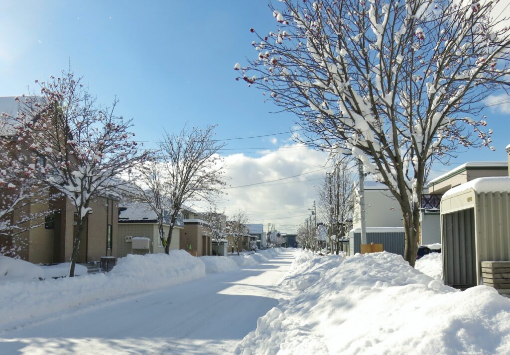 雪道と住宅